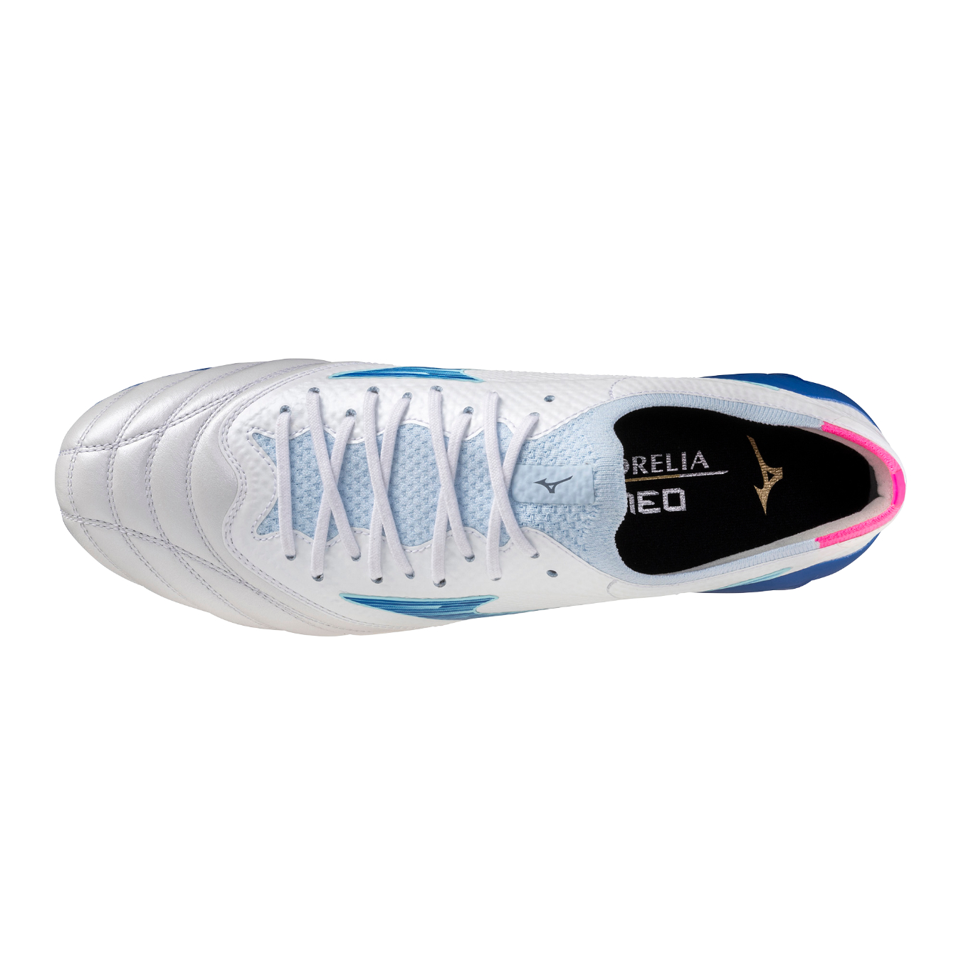 Mizuno Morelia Neo Beta Elite FG White/Pink/Blue on sale on Rugby Shop